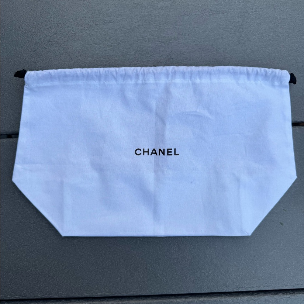 CHANEL White Fabric Drawstring Pouch